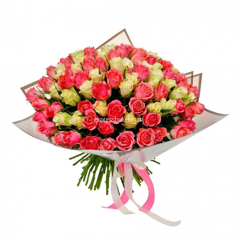 101 фирменная бело-розовая роза